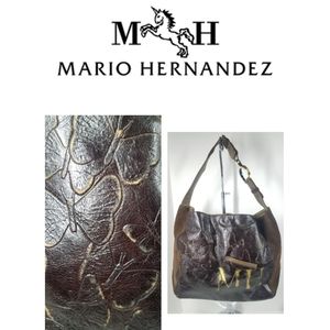 Mario Hernandez Brown Butterfly Leather and Suede Bag
